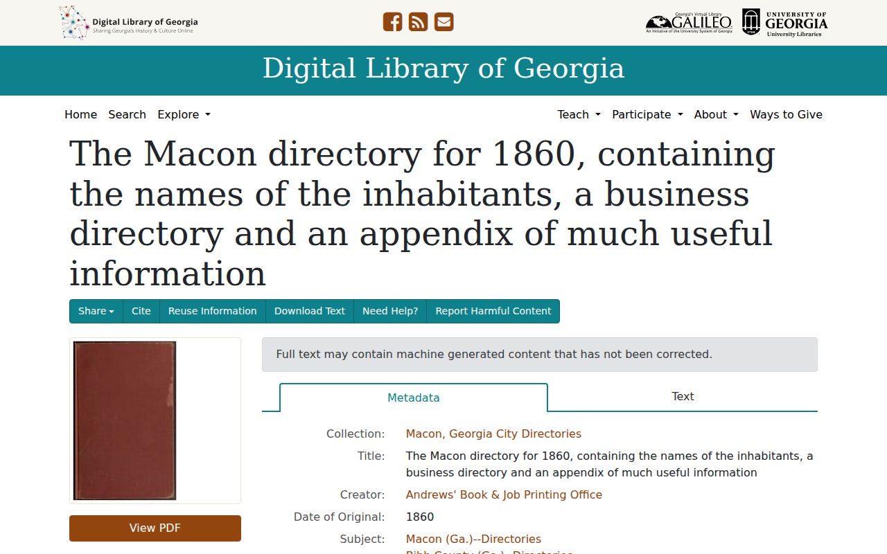 Macon city directory record for the digitized 1860 edition