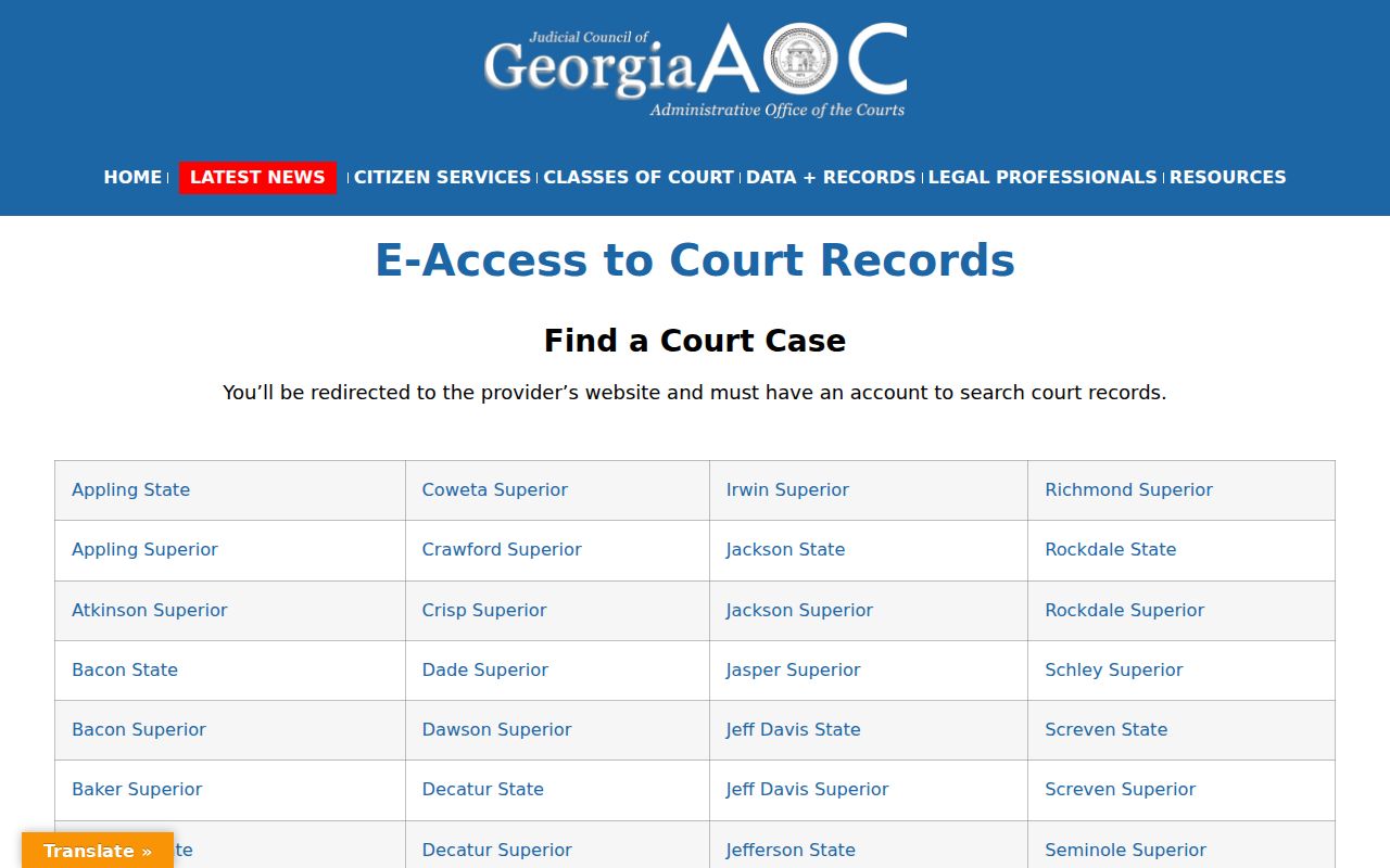 Georgia court records access directory for Macon case research
