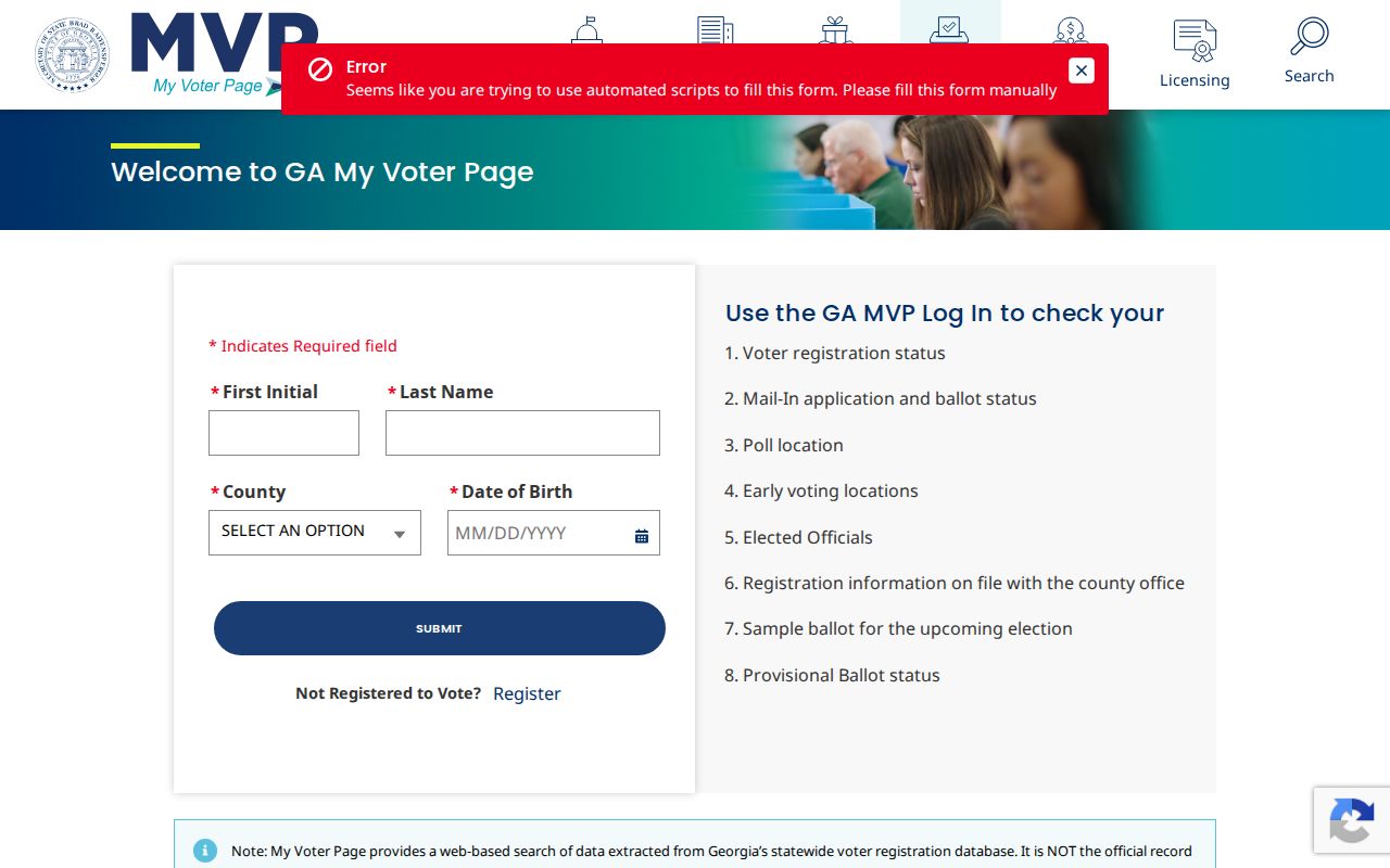 Georgia My Voter Page self-lookup for Bibb County voters