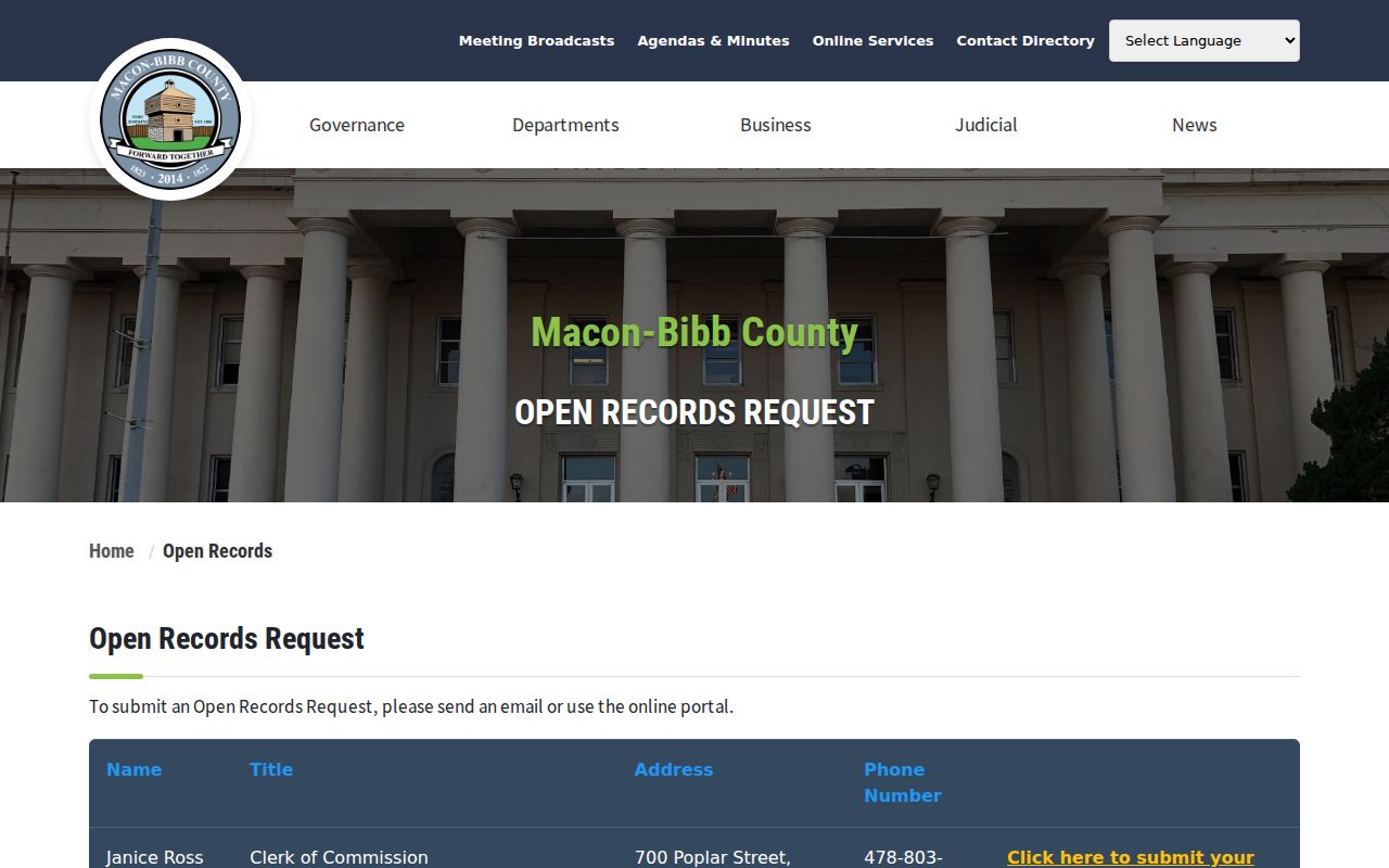 Macon-Bibb open records request portal and custodian routing
