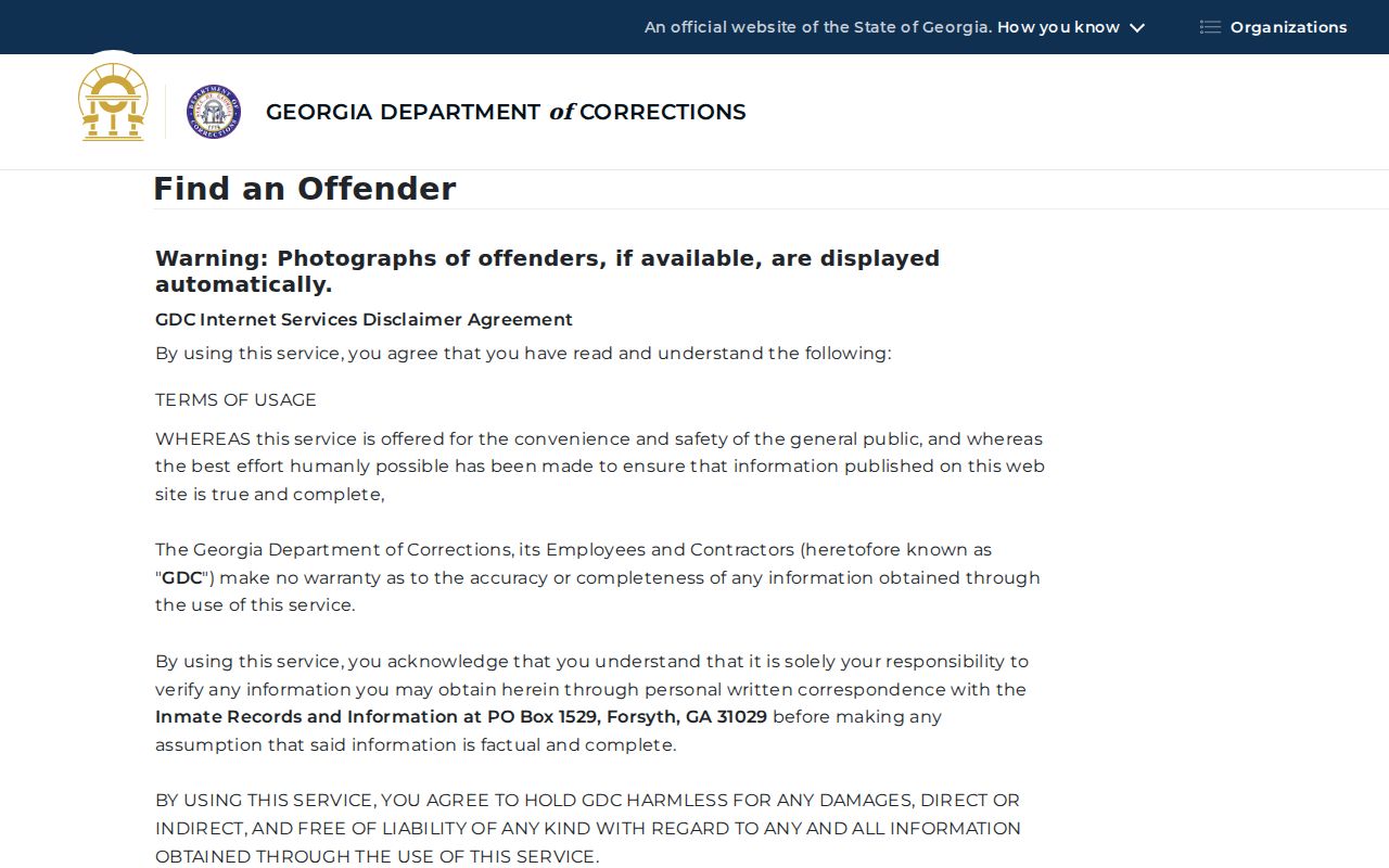 Macon resident lookup on the Georgia Department of Corrections query