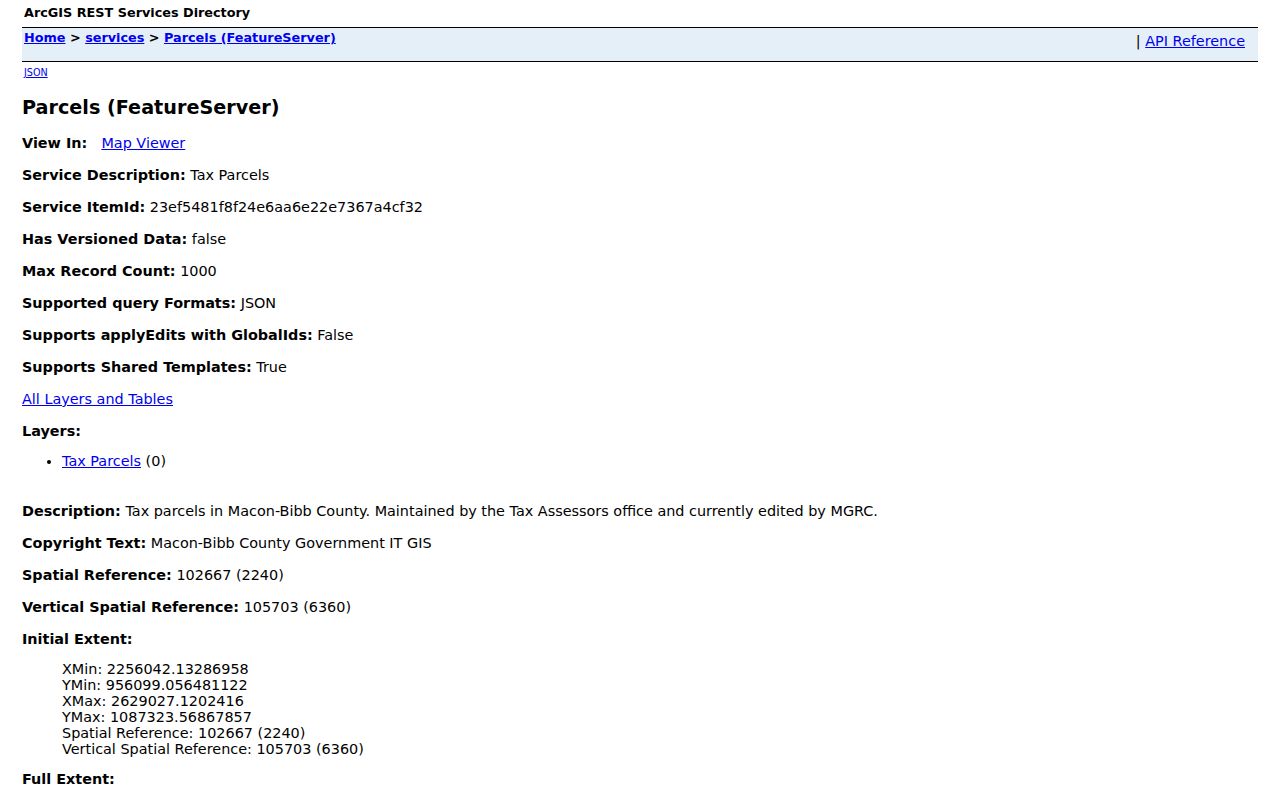 Macon-Bibb Tax Parcels feature service for Macon street directory mapping